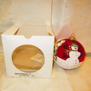 RARE VTG ANDRZEJ LARGE GLASS ORNAMENT HAND PAINTED SNOWMAN SCENE